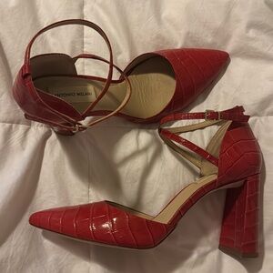 Antonio Melani Red Croc Heels with Ankle Straps, Point Toe Size 11